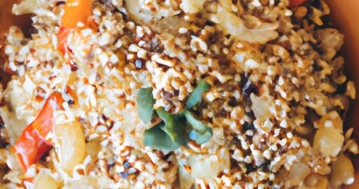 Veganský quinoa salát s oříšky.