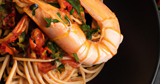 Krevety s čínskými nudlemi.