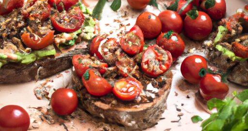 Italský bruschetta-rajčata, bazalka