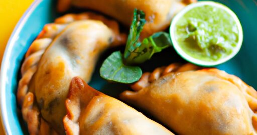 Kuřecí empanadas s avokádovým dipem.