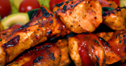 Růžový kebab s grilovaným masem