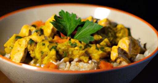 Rajčatový kari s kuřecím masem.