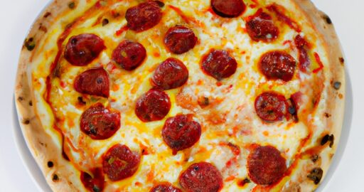 Italská pizza salámová zahalena sýrem.