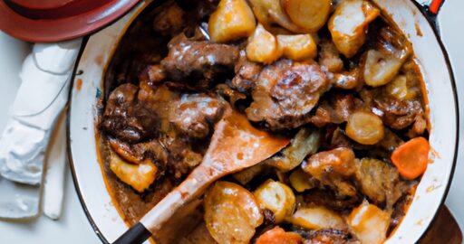 Hovězí Bourguignon s hranolkami.