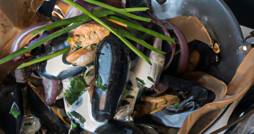 Moules Frites s majonézou s cibulí.