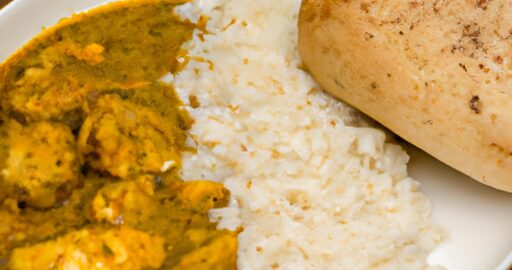 Masová korma s rýží a naan.