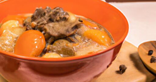 Rajčatový guláš s hráškem a bramborem.