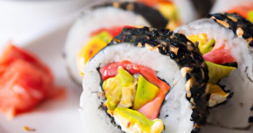 Sushi z lososa avokádem a okurkou