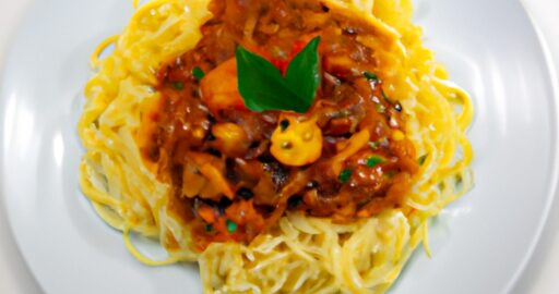 Houbový špagety s pestem.