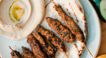 Kebab z jehněčího masa s hummusem