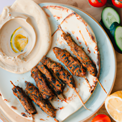 Kebab z jehněčího masa s hummusem