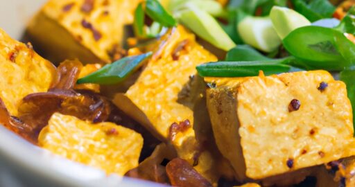 Křupavé veganské tofu s rýží.