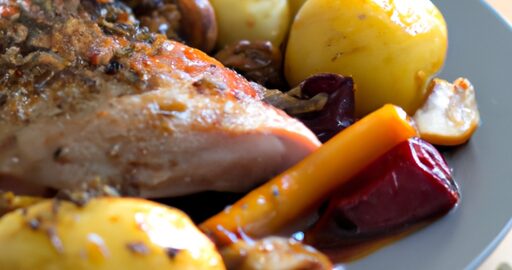 Pečené kuře s bramborami.