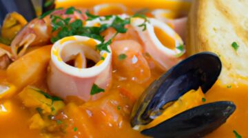 Bouillabaisse rybí polévka s chlebem.