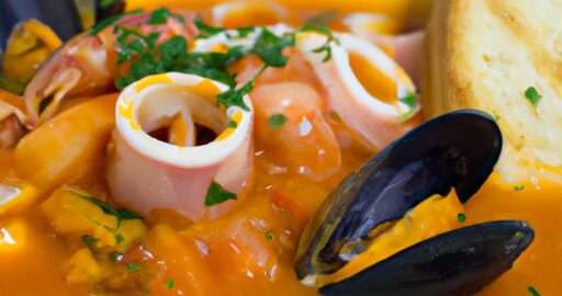 Bouillabaisse rybí polévka s chlebem.