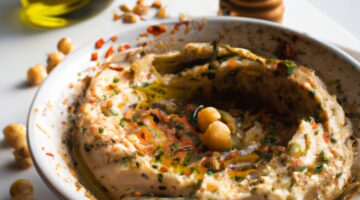 Hummus s olivovým olejem a cizrnou.