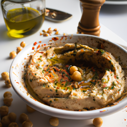 Hummus s olivovým olejem a cizrnou.