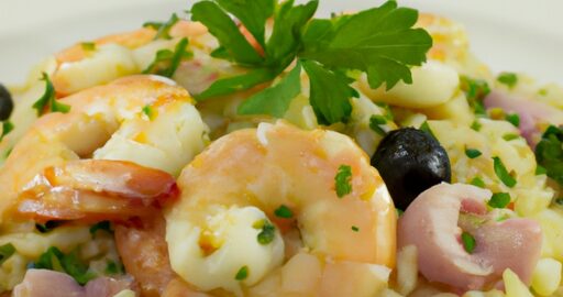 Smažené rizoto s krevetami.