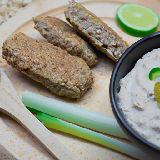 Tahini omáčka s grilovaným kuřecím.
Nebo:
Kibbeh searanými zeleninami a jogurtem.