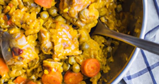 Kari s kuřecím masem a rýží.