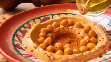 Hummus plněný kuřecím masem.