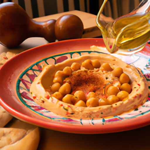 Hummus plněný kuřecím masem.