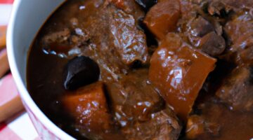 Hovězí Bourguignon s červeným vínem.