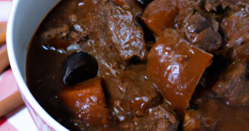 Hovězí Bourguignon s červeným vínem.