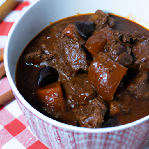 Hovězí Bourguignon s červeným vínem.