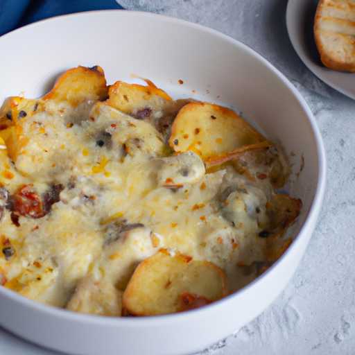 Kuřecí plněný sýrem Baguette Gratin.