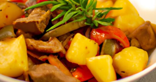 Pečený jehněčí s bramborami a rajčaty