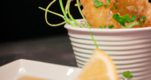 Tempura krevety s rýží.