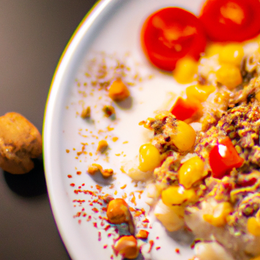 Kuskus s kozím sýrem a uzenými paprikami.