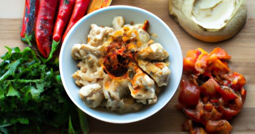 Kuřecí kebab s hummusem a tabbouleh.