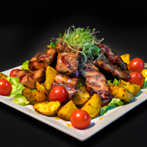 Slepice s hranolkami a salátem