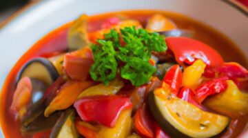 Ratatouille s pečenými olivami a  kapary.