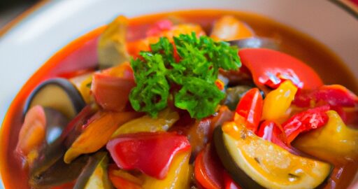 Ratatouille s pečenými olivami a  kapary.