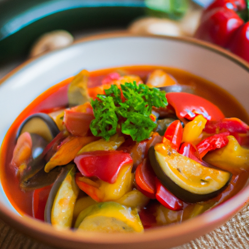 Ratatouille s pečenými olivami a kapary.