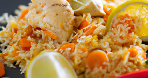 Smažený rýžový nákyp s kuřecím.