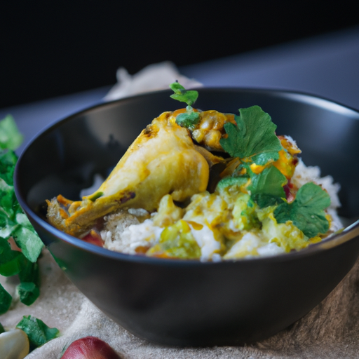 Kořeněné kuře s rýží a mandlí.