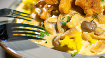 Kuřecí žampionová omáčka s těstovinami.