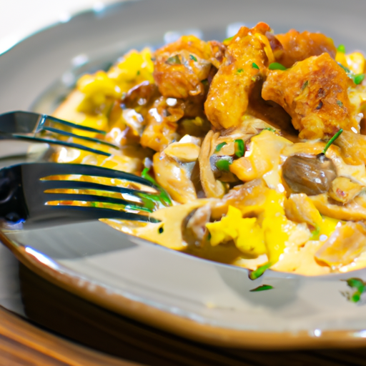 Kuřecí žampionová omáčka s těstovinami.