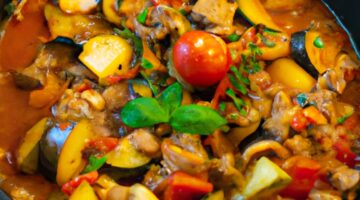 Ratatouille s kozím sýrem a bazalkou.