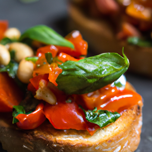 Italský rajčatový bruschetta s bazalkou