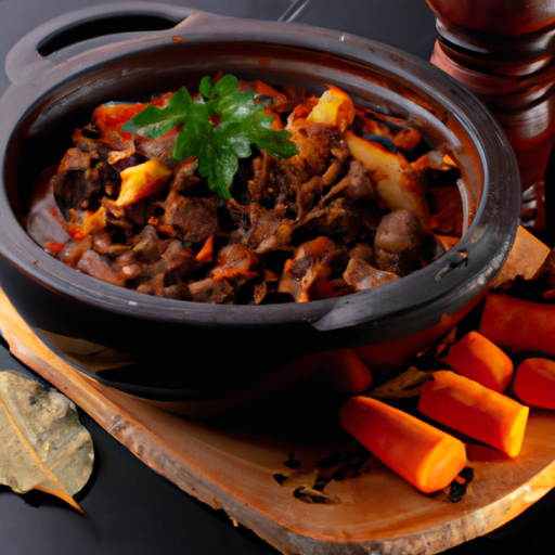 Hovězí bourguignon s pečivem.