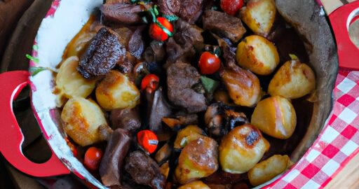 Hovězí Bourguignon s bramborami.