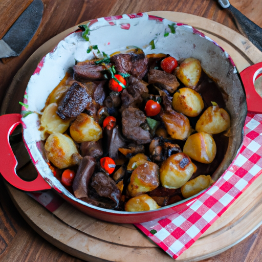 Hovězí Bourguignon s bramborami.