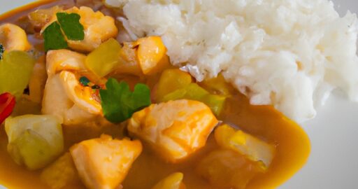 Kokosová rybí kari s rýží.