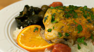 Kuřecí fricassée s hranolkami.