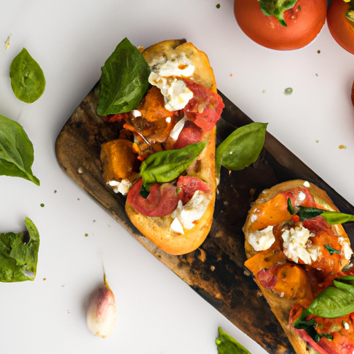 Italský bruschetta s rajčaty a bazalkou